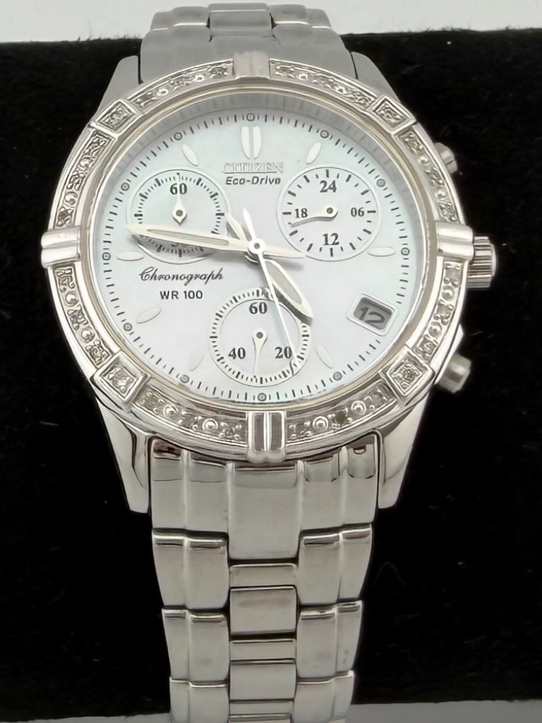 Citizen Eco Drive Womens Miramar Mother Of Pearl  Diamond Chronograph Watch